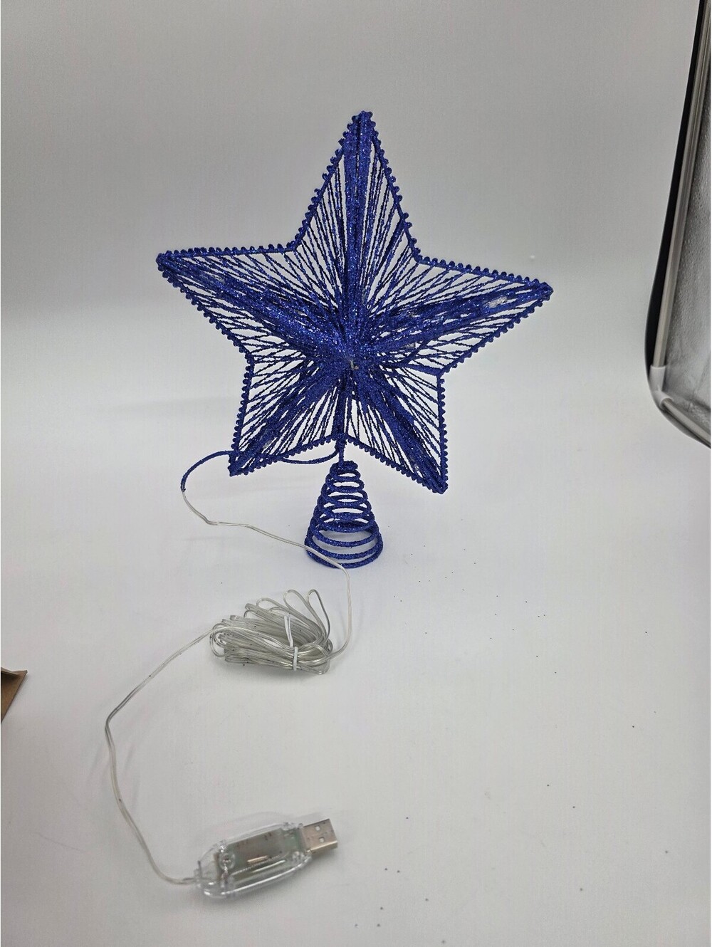 Blue Wired Star Tree Topper with USB Power